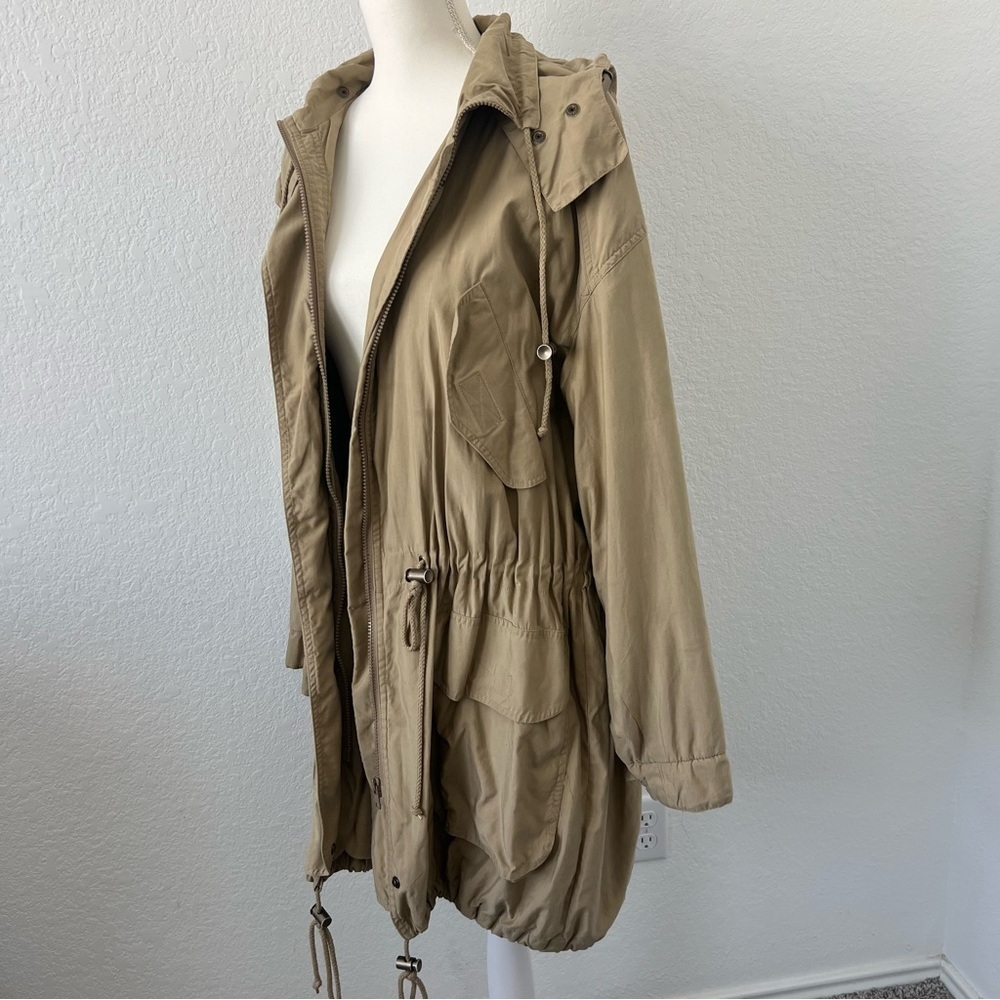 Vintage 80s/90s DKNY Khaki‎ Tan Hooded Coat Size Small - Picture 4 of 9